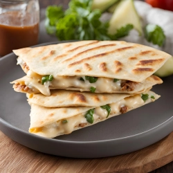  A close-up of a plate showcasing golden-brown quesadillas, neatly arranged and ready to be served