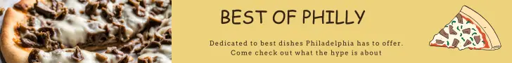 Ad Banner for BestofPhilly. It features an image of phillycheesesteak pizza and an illustration of a Phhilly Cheesesteak Pizza slice. It invites foodlovers to come check out the site